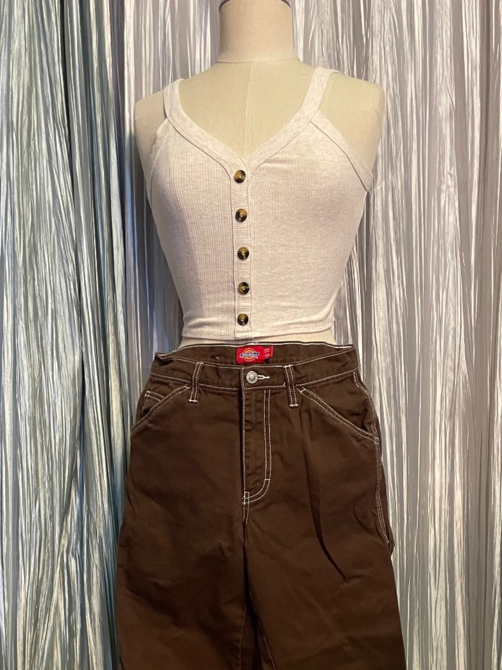 Bozzolo Oatmeal Button Crop Tank